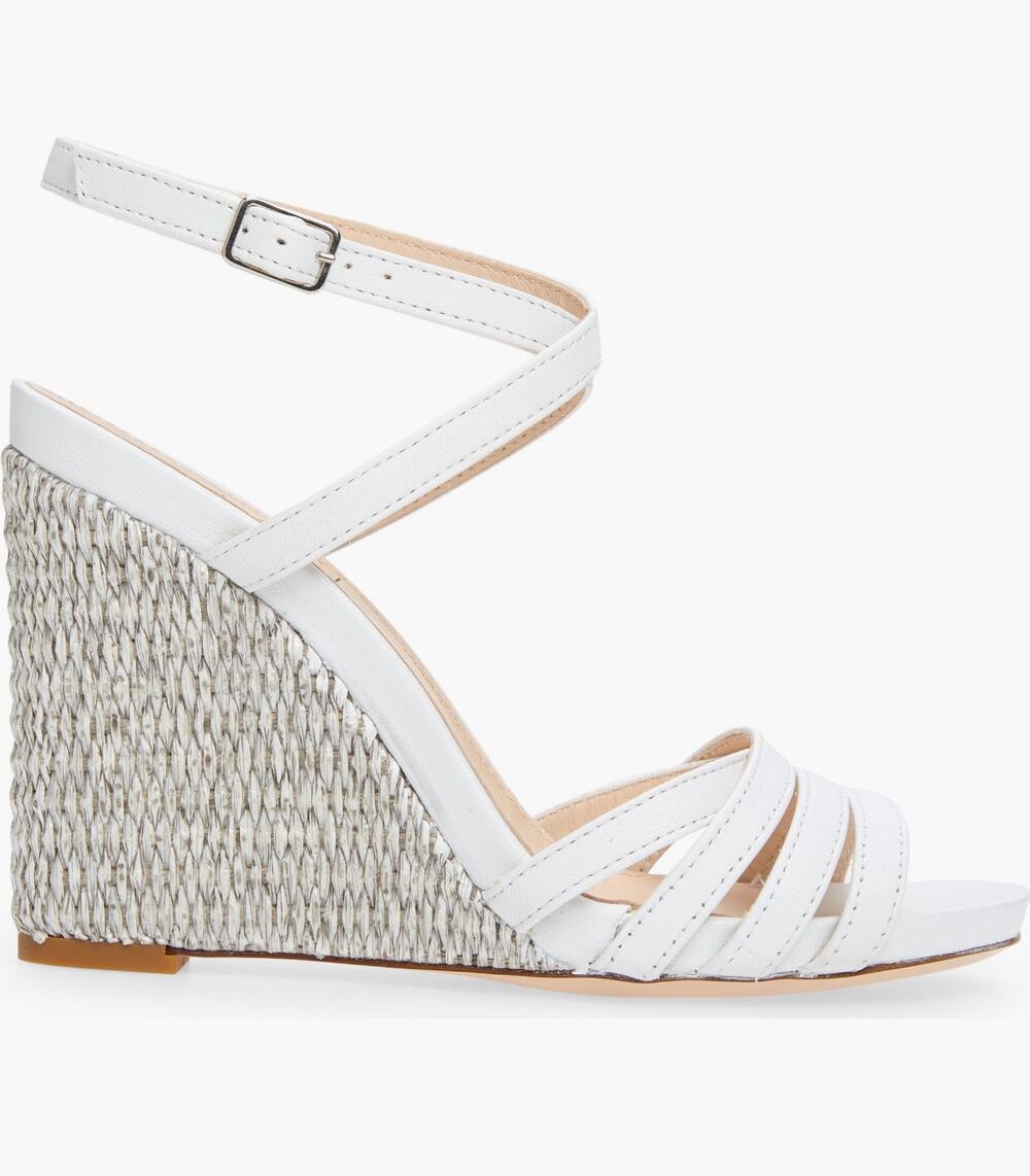 AGL Dora White Wedge Sandals Ankle Strap Leather Size EU 35.5 US 5.5